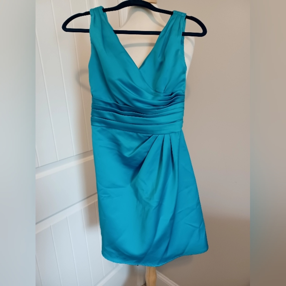 FINAL PRICE!!!!David's Bridal Bridesmaid Dress Satin Aqua Blue Sz 6
